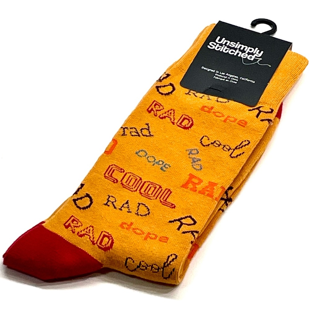 Unsimply Stitched Unisex Dress Socks RAD Cool Dope Cotton NWT Mustard Multi New